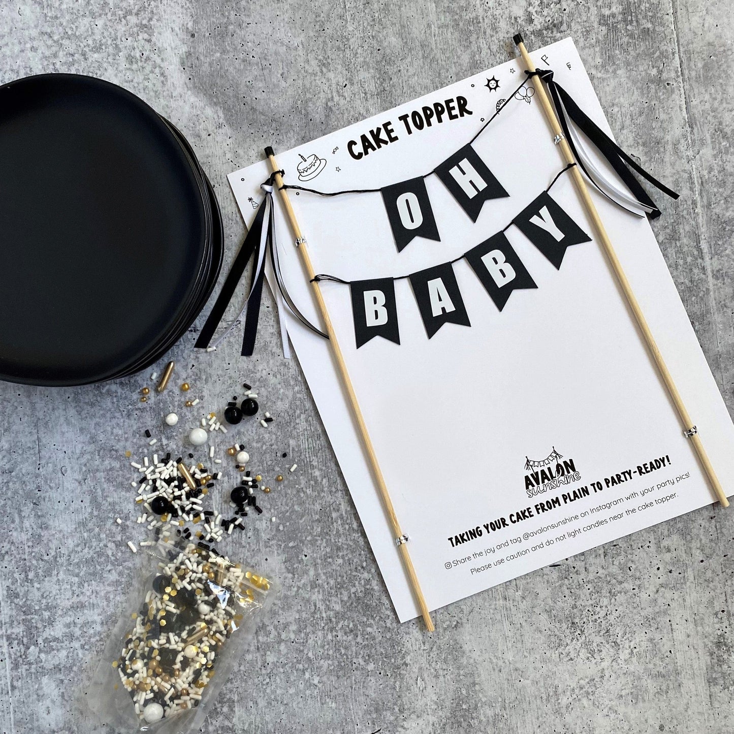 oh baby cake topper for baby shower - black and white color scheme | custom cake toppers made by Avalon Sunshine