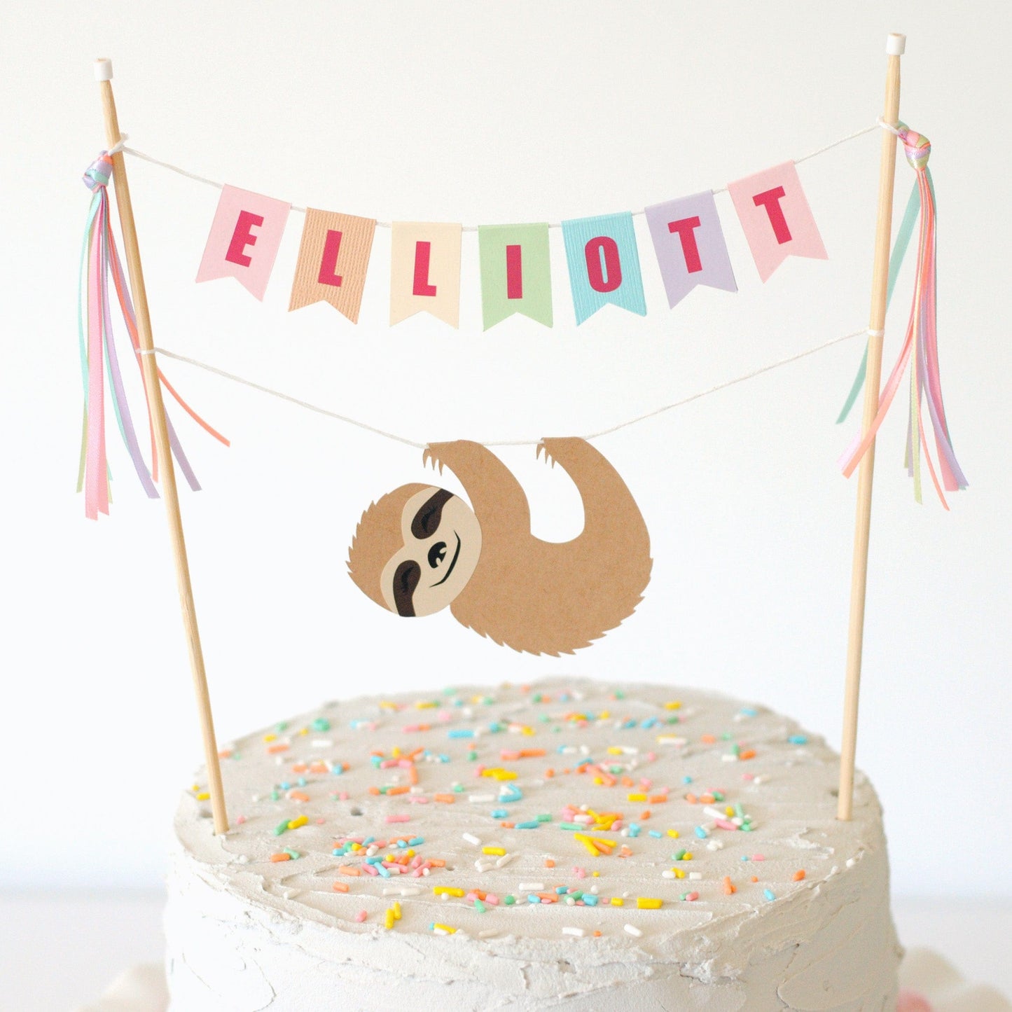 pastel rainbow sloth cake topper for girls birthday cake