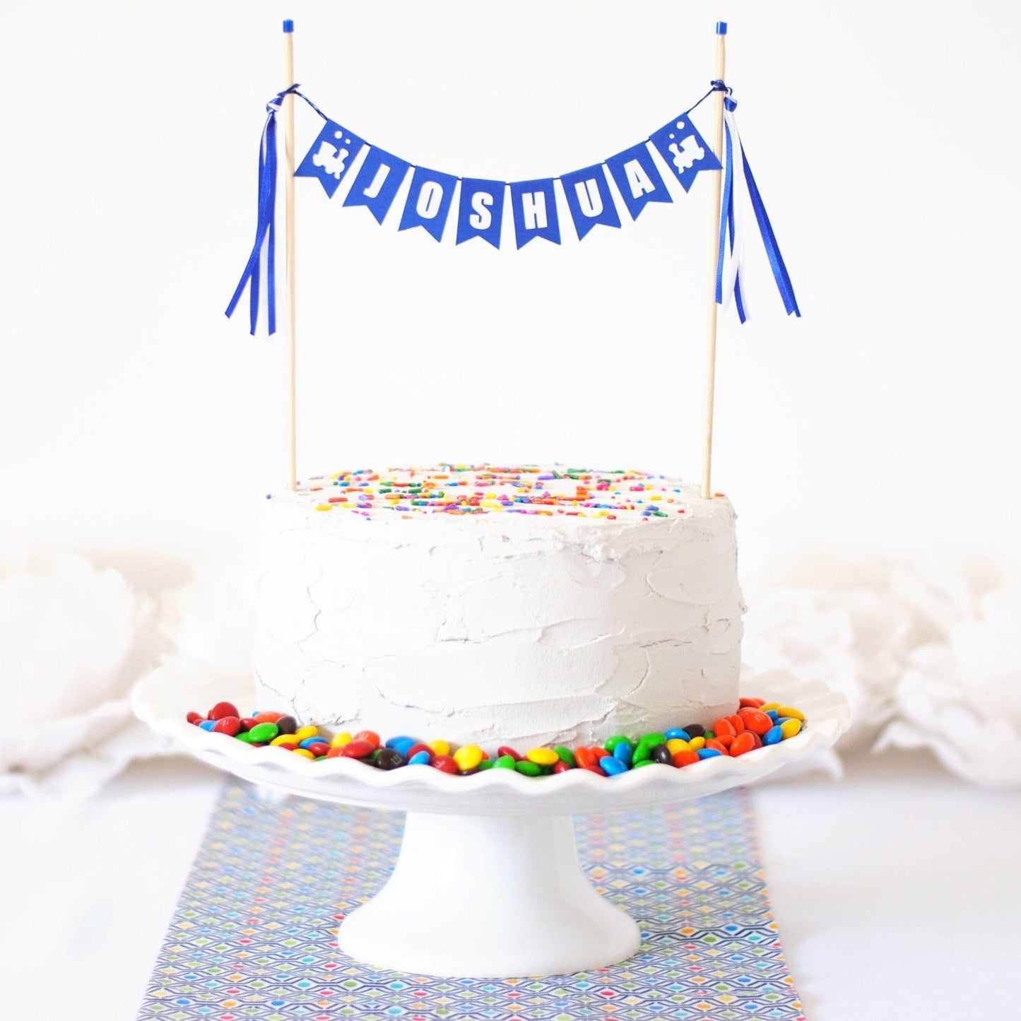 Blue and white personalized train birthday cake topper | personalized cake toppers by Avalon Sunshine