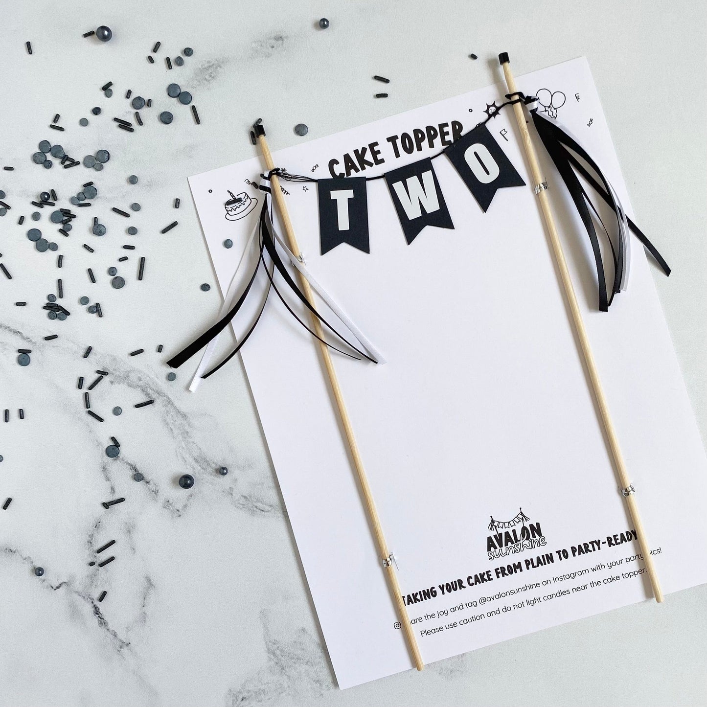 black and white second birthday cake topper | personalized cake toppers by Avalon Sunshine