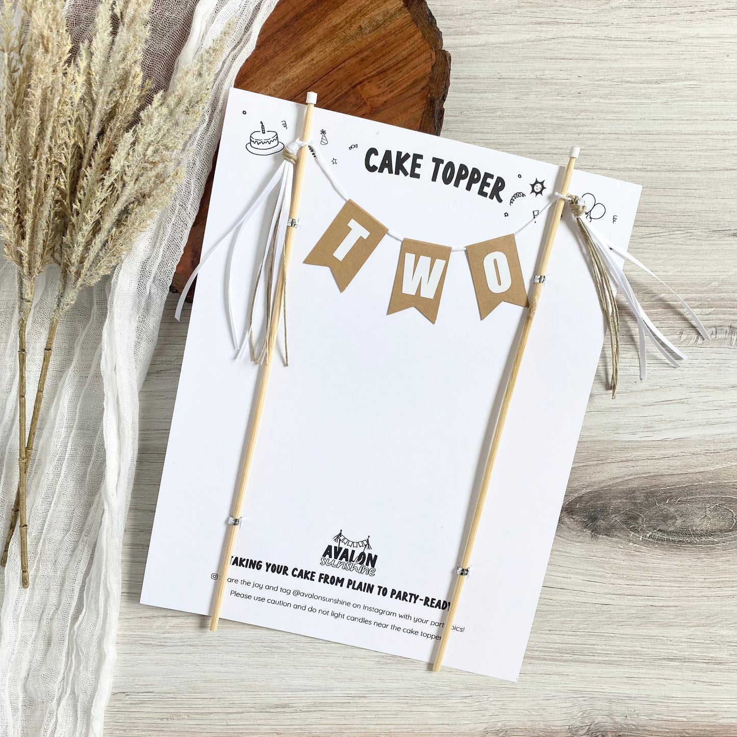 Neutral colors TWO birthday cake topper for kids second birthday | personalized cake toppers by Avalon Sunshine