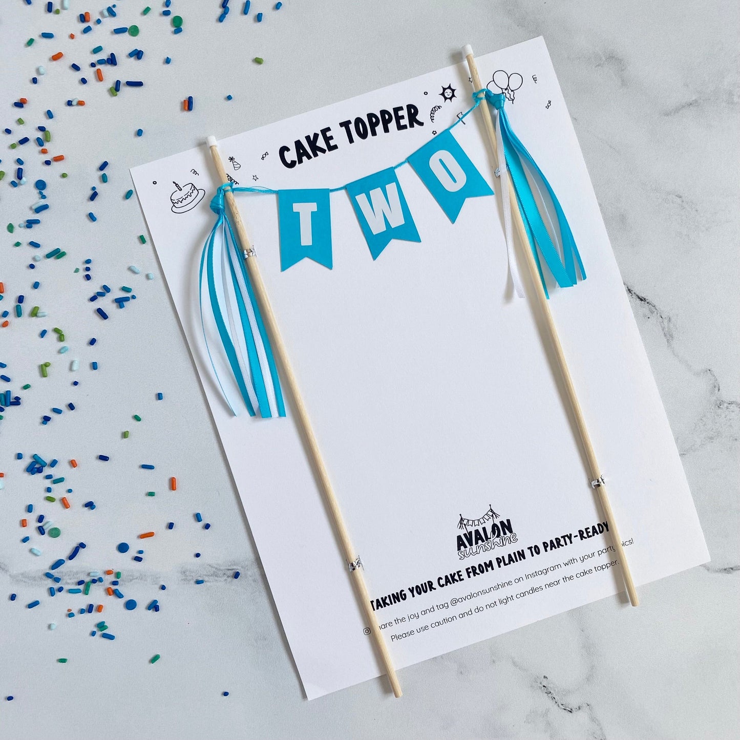 TWO turquoise cake banner for 2nd birthday