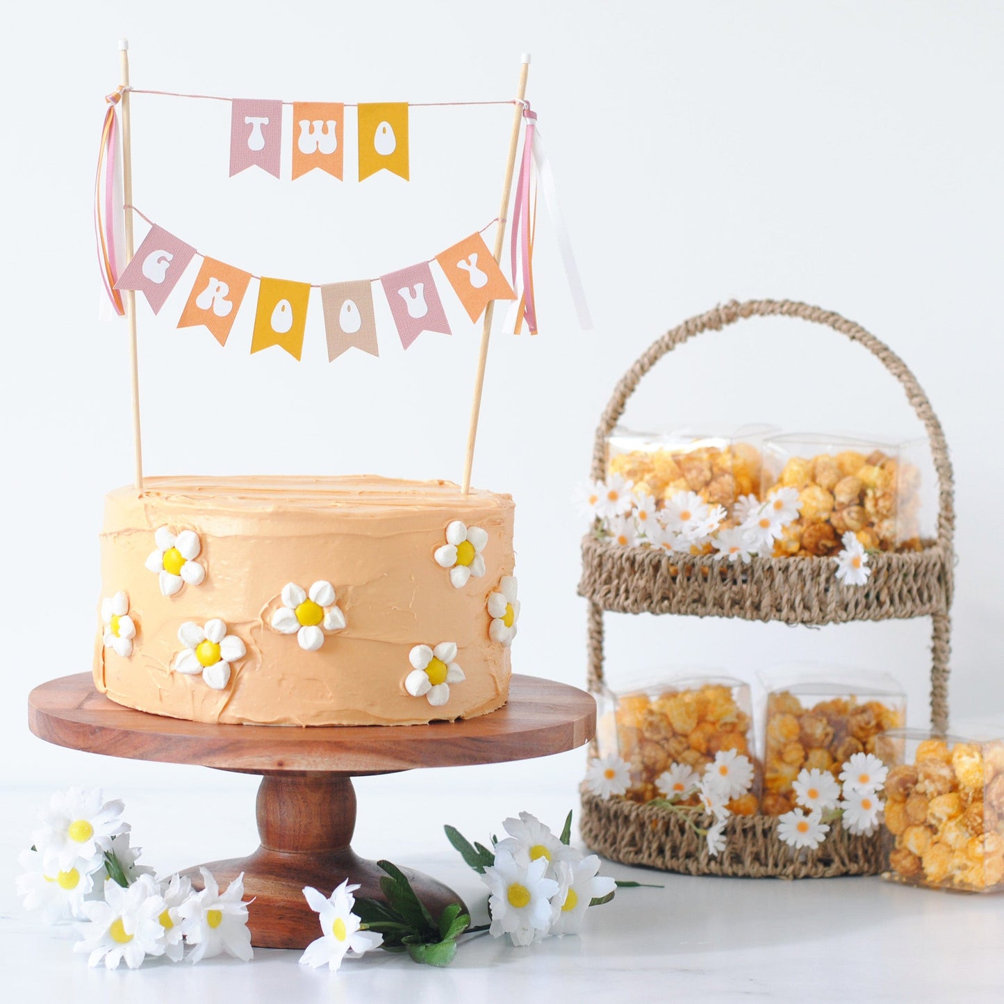 TWO GROOVY birthday cake topper with Cake Topper on a daisy cake | personalized cake topper by Avalon Sunshine