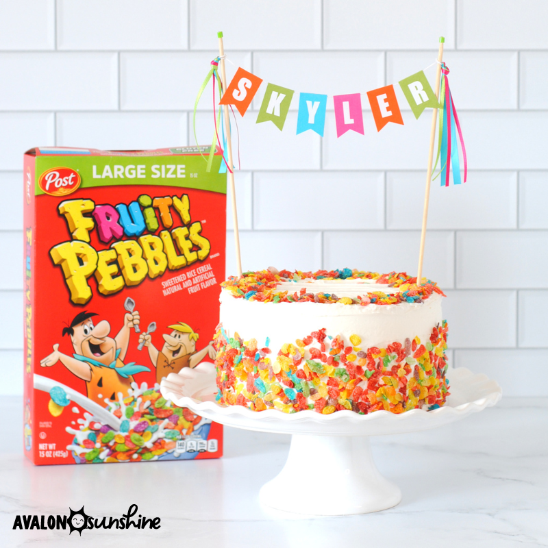 fruity pebbles cake with name cake topper | personalized cake toppers by Avalon Sunshine