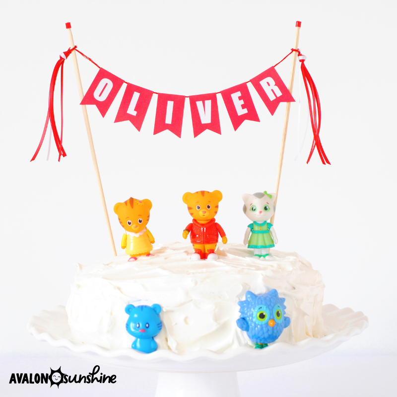 Daniel Tiger Cake Idea with toys and cake topper | Personalized Cake Toppers by Avalon Sunshine