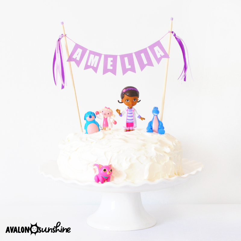 Doc McStuffins Cake with toys and name cake topper | personalized cake toppers by Avalon Sunshine