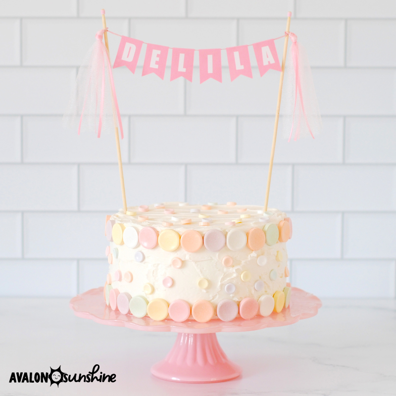 smarties cake with personalized cake topper | Personalized cake toppers by Avalon Sunshine