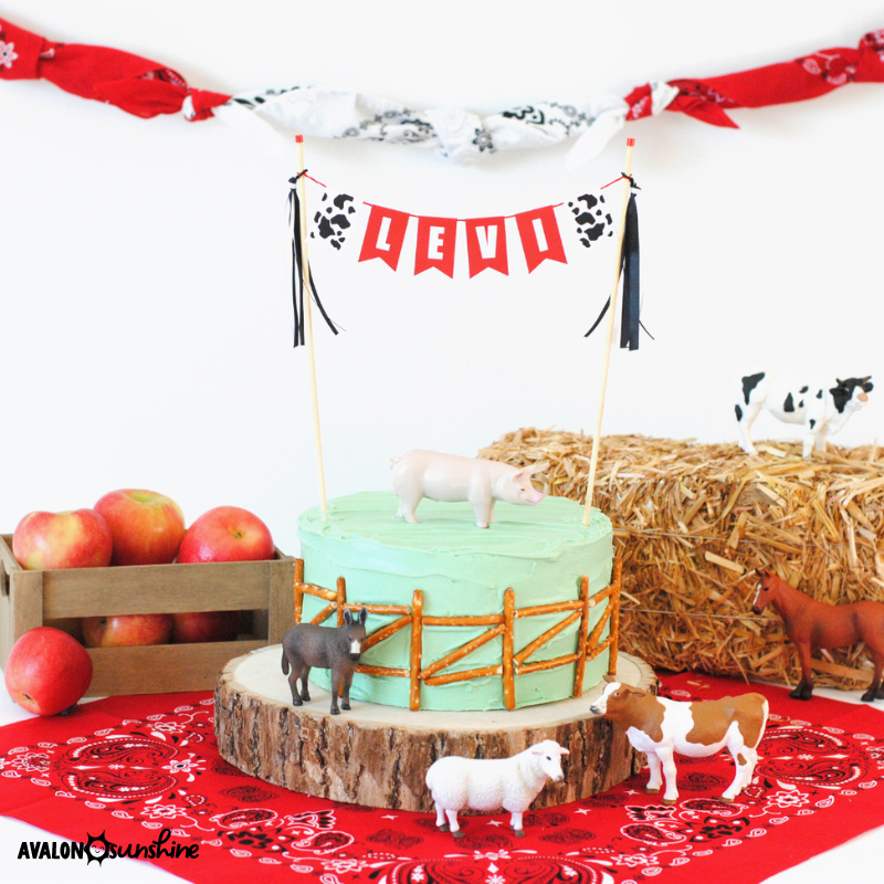 farm birthday party with farm cake topper | Personalized cake toppers by Avalon Sunshine