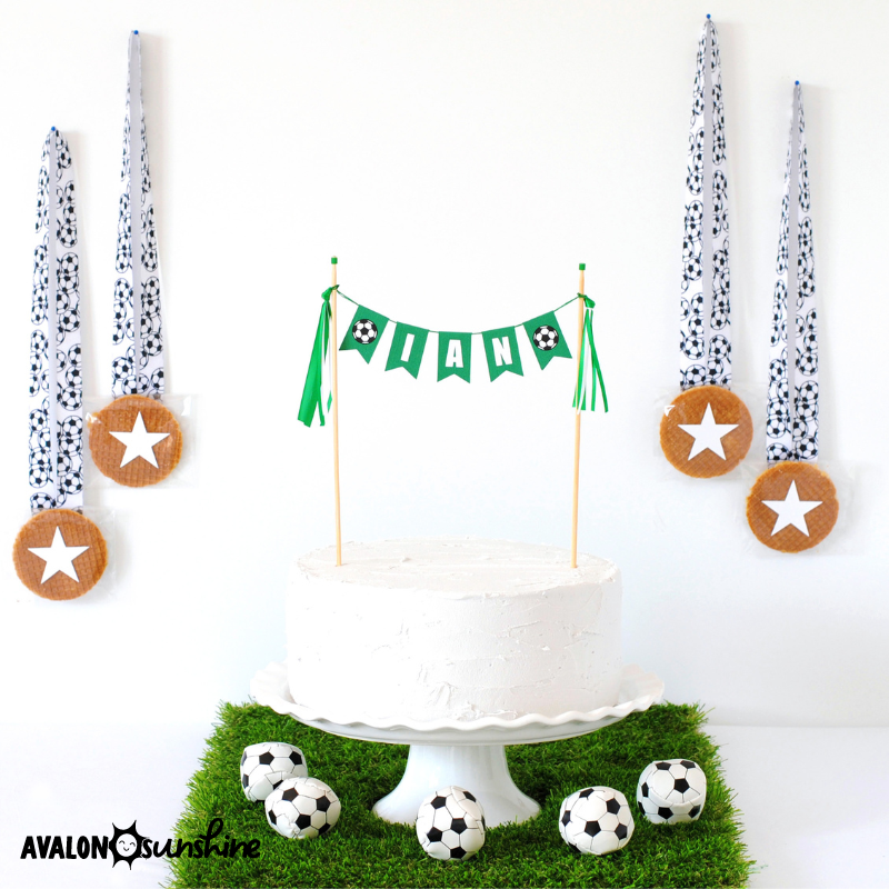Ideas for Soccer party with soccer cake topper | personalized cake toppers by Avalon Sunshine