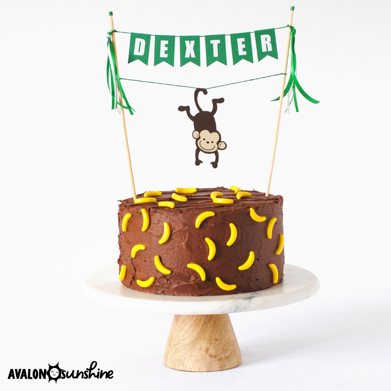 Monkey Cake Idea for kids birthday | personalized cake toppers by Avalon Sunshine