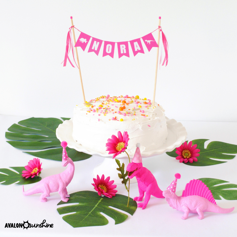 Girly Dinosaur Cake Topper | Personalized cake toppers by Avalon Sunshine