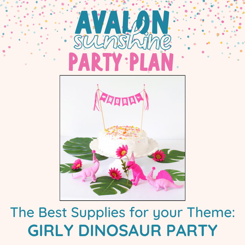 pink dinosaur party supplies | Personalized cake toppers by Avalon Sunshine
