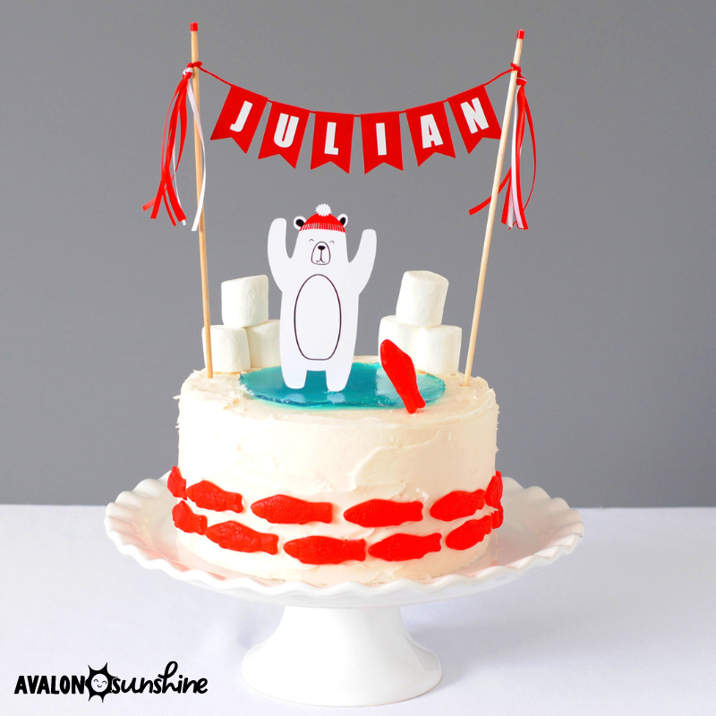 polar bear cake with personalized cake topper | cake toppers by Avalon Sunshine