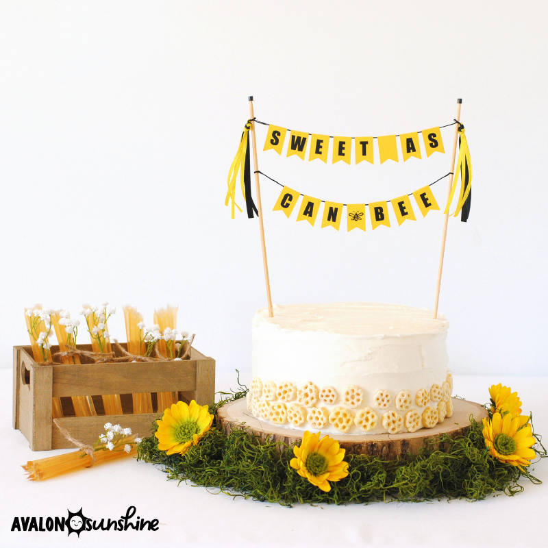 Sweet as can Bee cake with flowers and cake topper | cake toppers by Avalon Sunshine