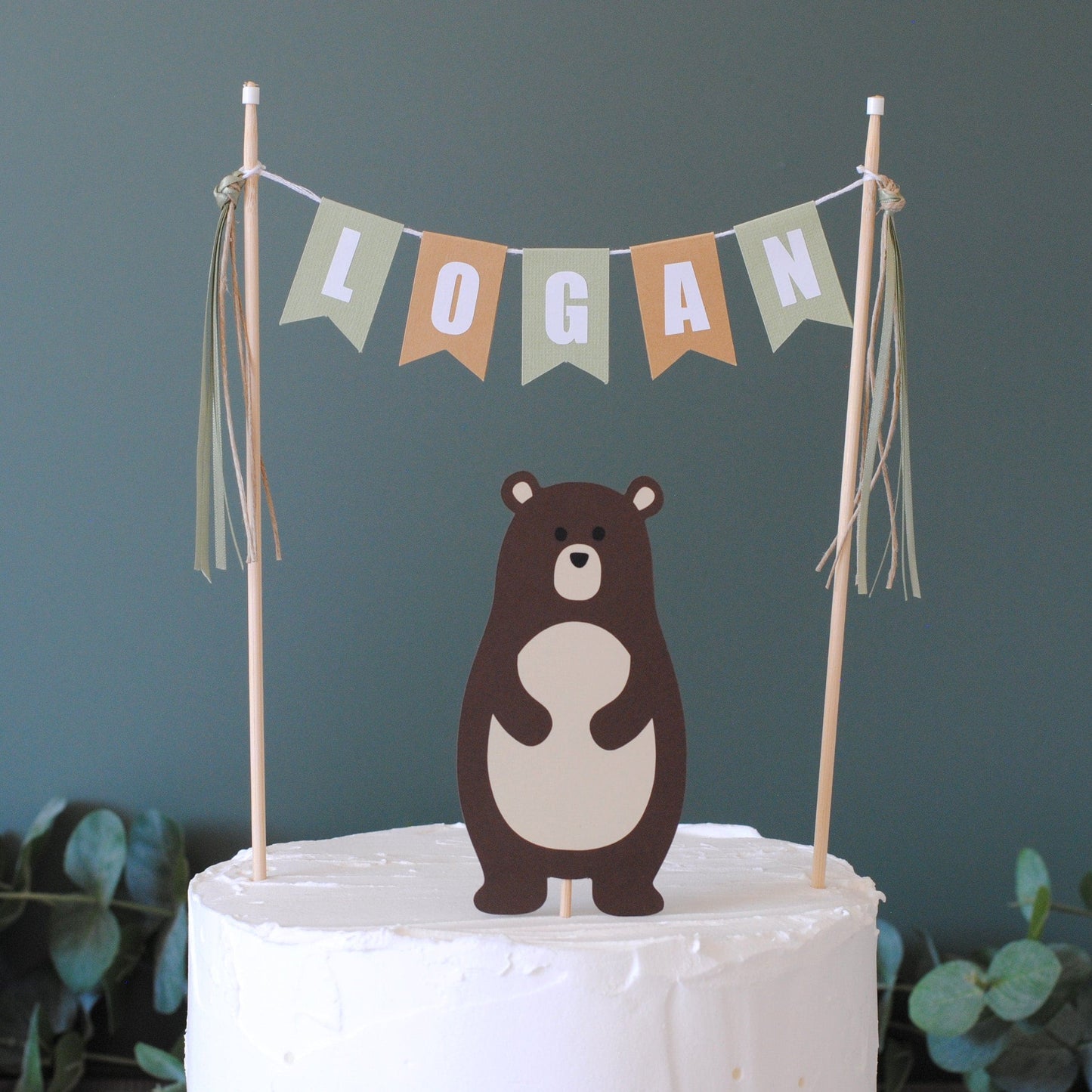 
                  
                    bear themed birthday cake topper for kids birthday cake with matching name banner | personalized cake toppers by Avalon Sunshine
                  
                