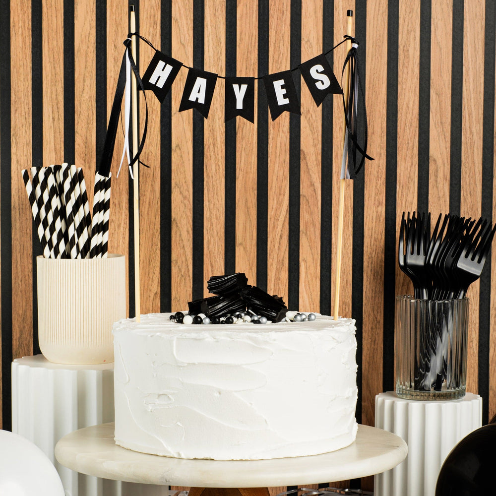 
                  
                    black and white personalized name cake topper for birthday cake | personalized cake toppers by Avalon Sunshine
                  
                