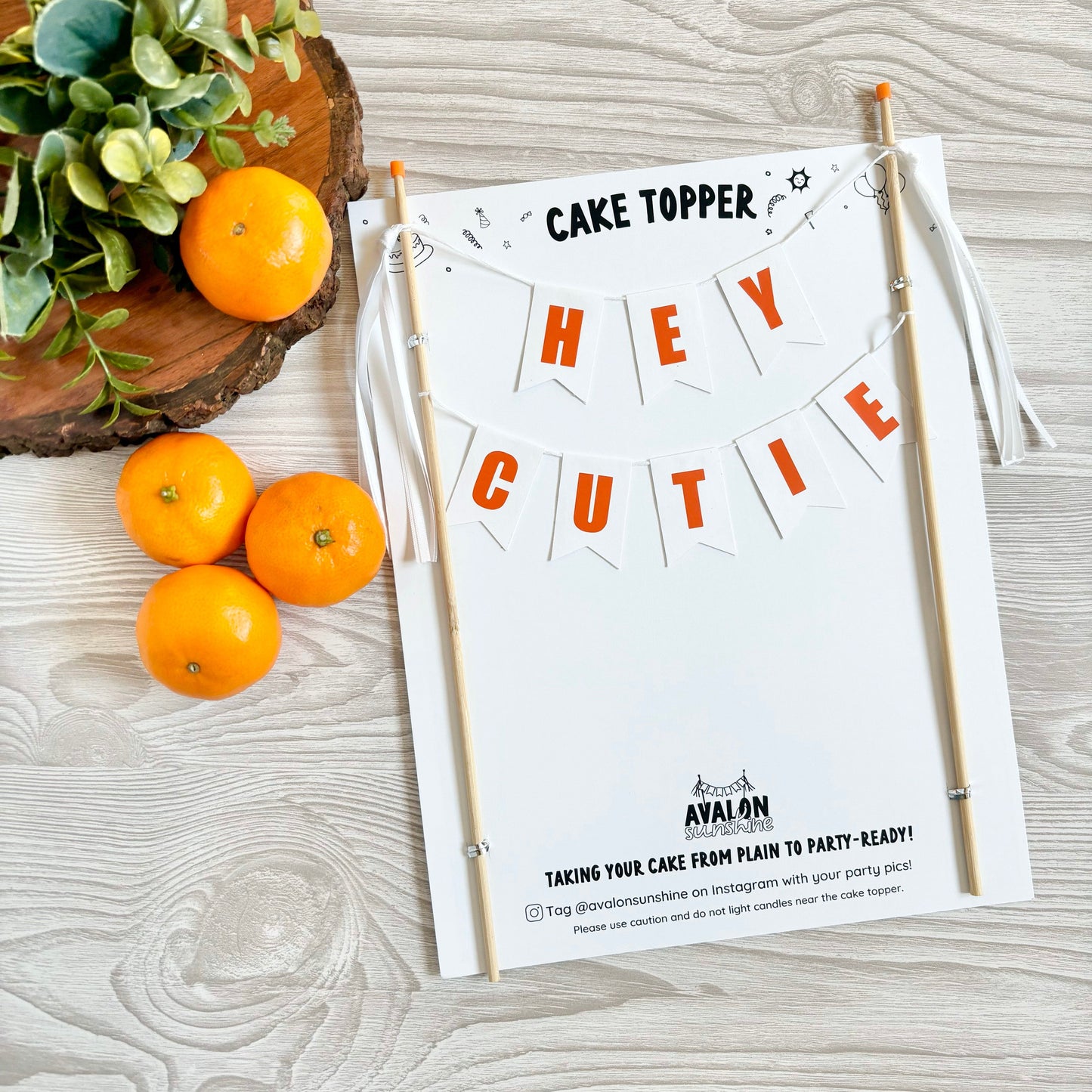 
                  
                    HEY CUTIE cake topper for baby shower - two tier banner with white paper flags and orange letters saying "hey cutie" | cake toppers by Avalon Sunshine
                  
                