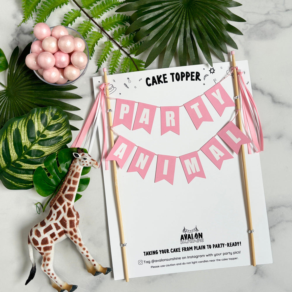 
                  
                    Pink "party animal" cake topper for girls birthday party
                  
                