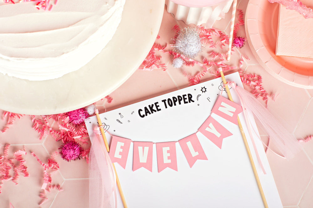 
                  
                    light pink personalized name cake topper for girls with tulle tassels | personalized cake toppers by Avalon Sunshine
                  
                