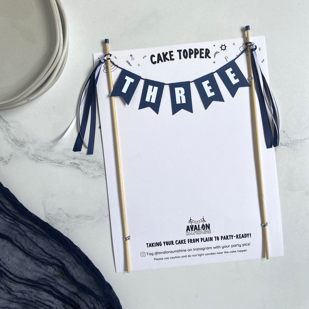 
                  
                    Navy blue THREE birthday cake topper for 3rd birthday  | cake toppers by Avalon Sunshine
                  
                