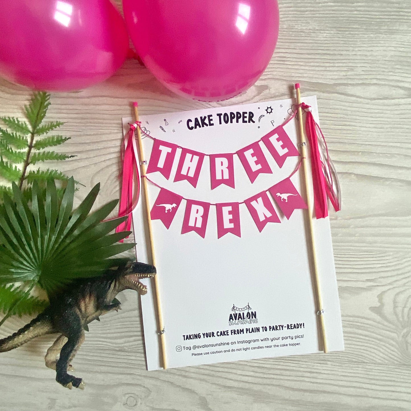 
                  
                    Bright Pink THREE REX dinosaur birthday cake topper for 3rd birthday | cake toppers by Avalon Sunshine
                  
                