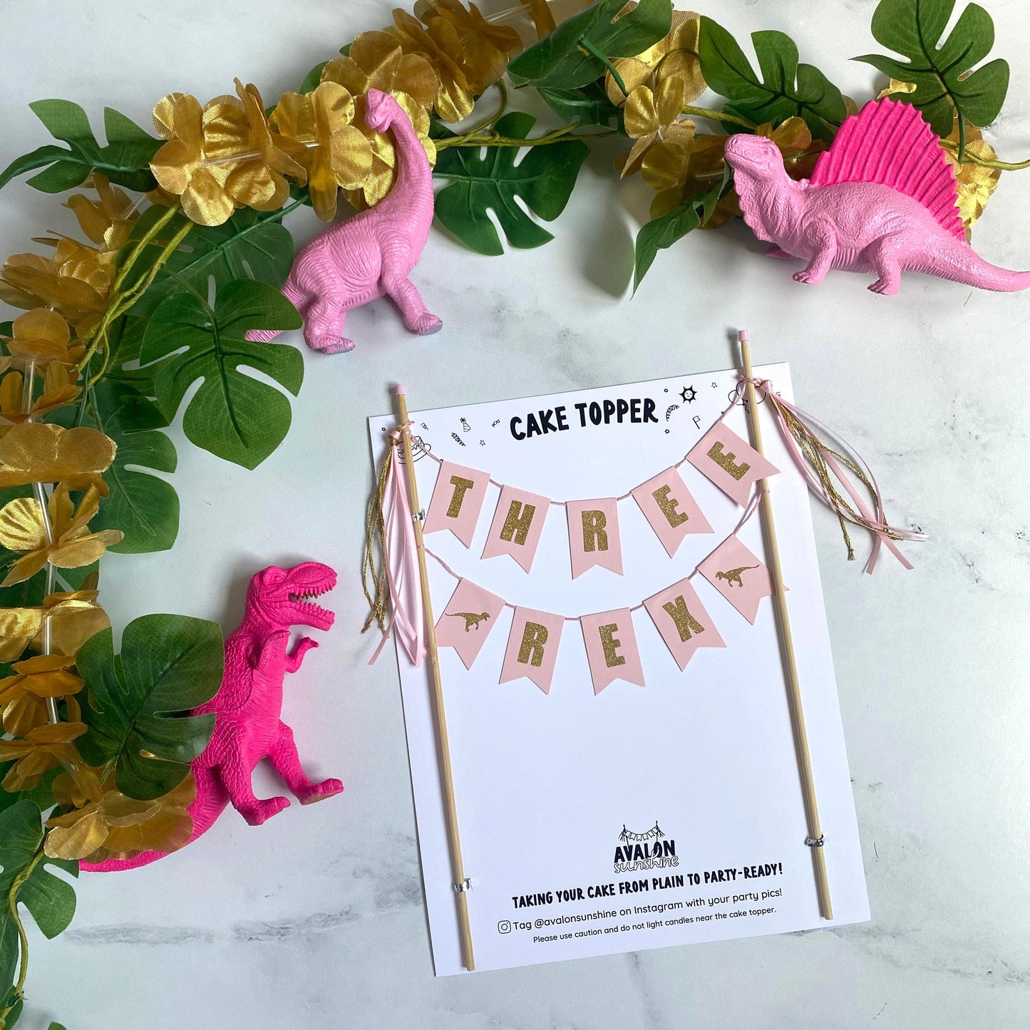
                  
                    three rex theme cake topper for third birthday pink and gold | cake toppers by Avalon Sunshine
                  
                
