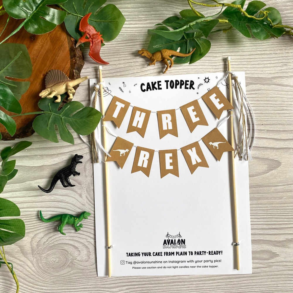 
                  
                    three rex birthday cake topper for dinosaur third birthday neutral colors | cake toppers by Avalon Sunshine
                  
                