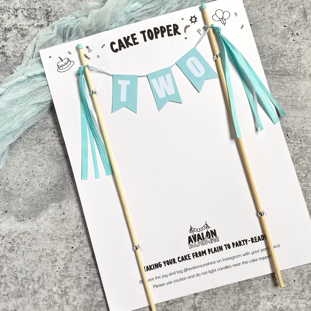 
                  
                    TWO cake topper for 2nd birthday cake light aqua paper flags with ribbon tassels | personalized cake topper by Avalon Sunshine
                  
                