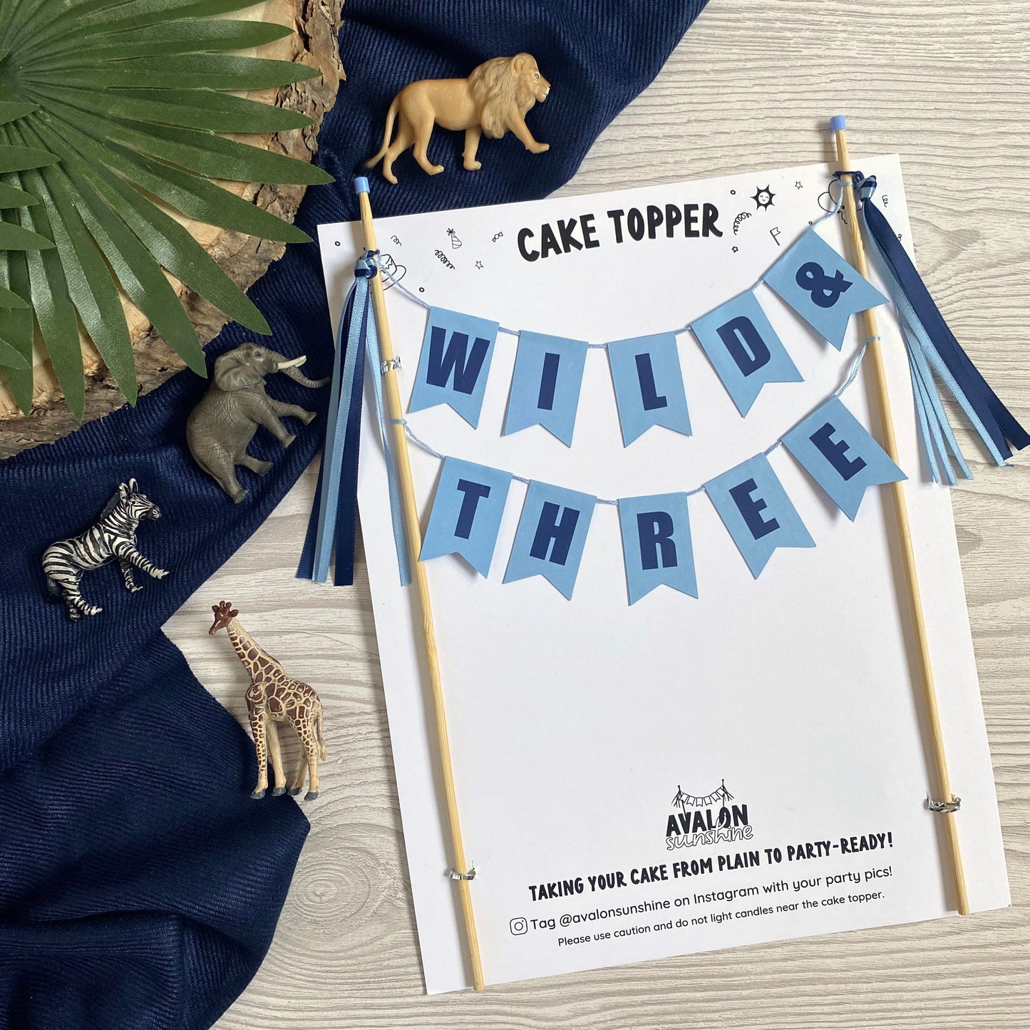 
                  
                    Light blue WILD & THREE cake topper for 3rd birthday | personalized cake toppers by Avalon Sunshine
                  
                