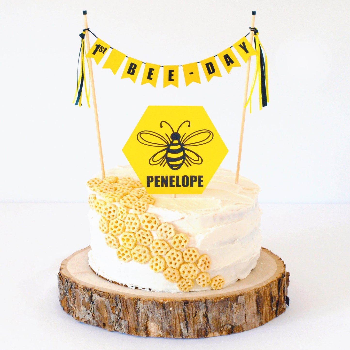 Bumble Bee One Cake Topper for First Birthday 1st Honey Bee Theme Party  Decoration Honeycomb Wood Cake Topper Bee Cake Smash Supplies : Buy Online  at Best Price in KSA - Souq