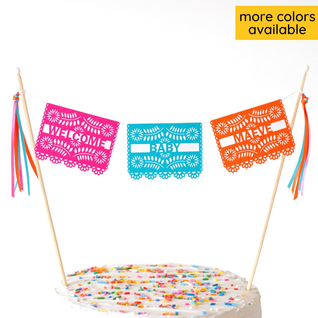 papel picado mexican fiesta baby shower cake topper personalized with baby name