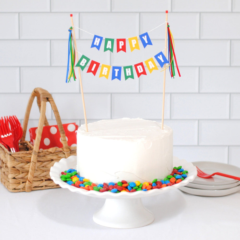 HAPPY BIRTHDAY cake topper in bright and playful colors | cake toppers by Avalon Sunshine