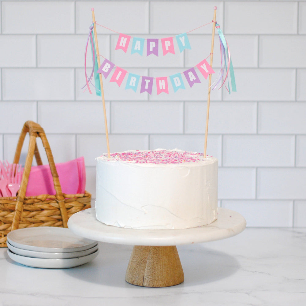 
                  
                    HAPPY BIRTHDAY cake topper in pastel pink, purple and aqua | cake toppers by Avalon Sunshine
                  
                