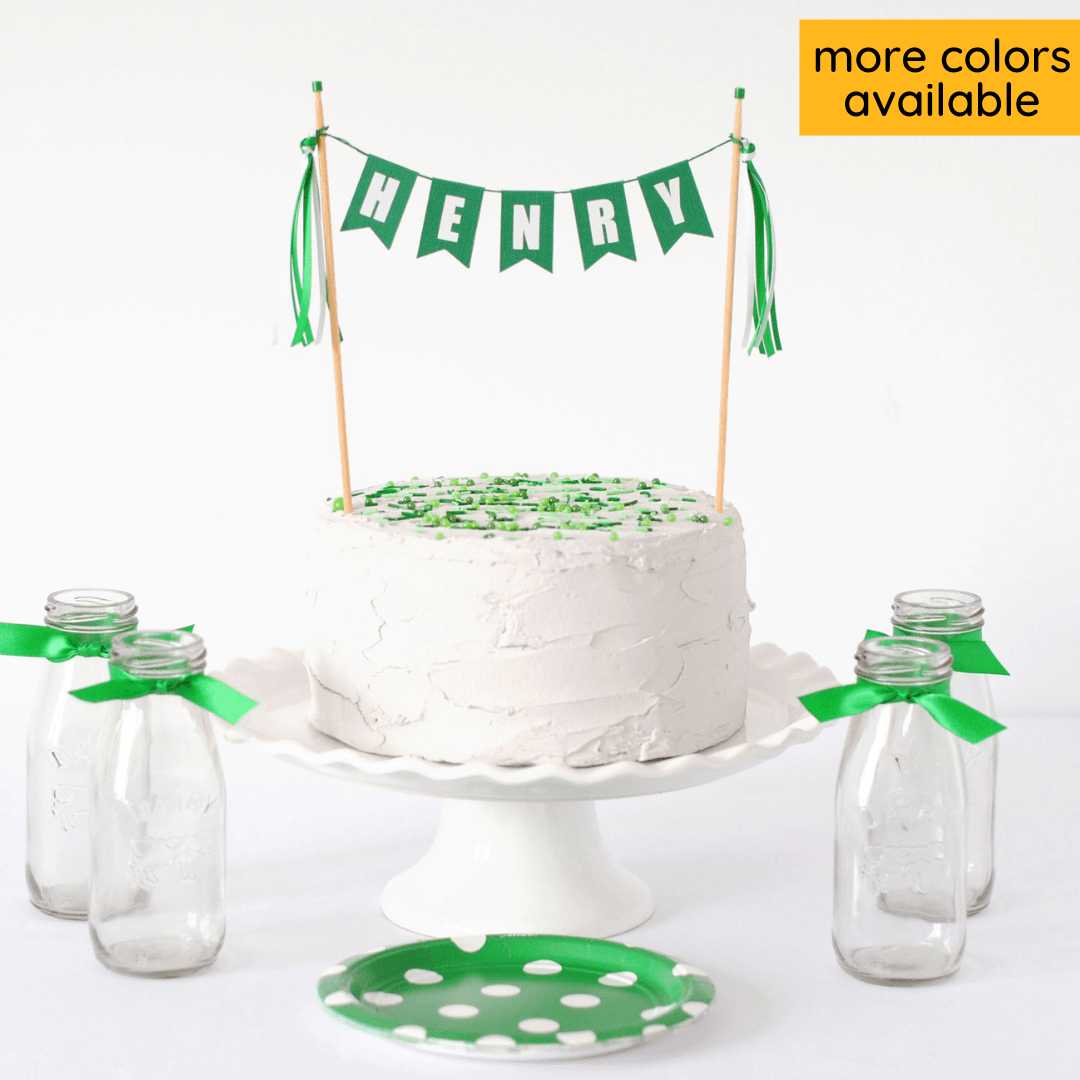 
                  
                    Green birthday cake topper for kids personalized with name
                  
                