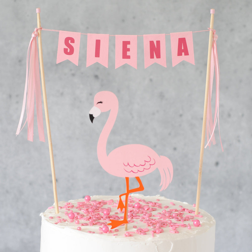 
                  
                    pink flamingo cake topper set with personalized name banner
                  
                