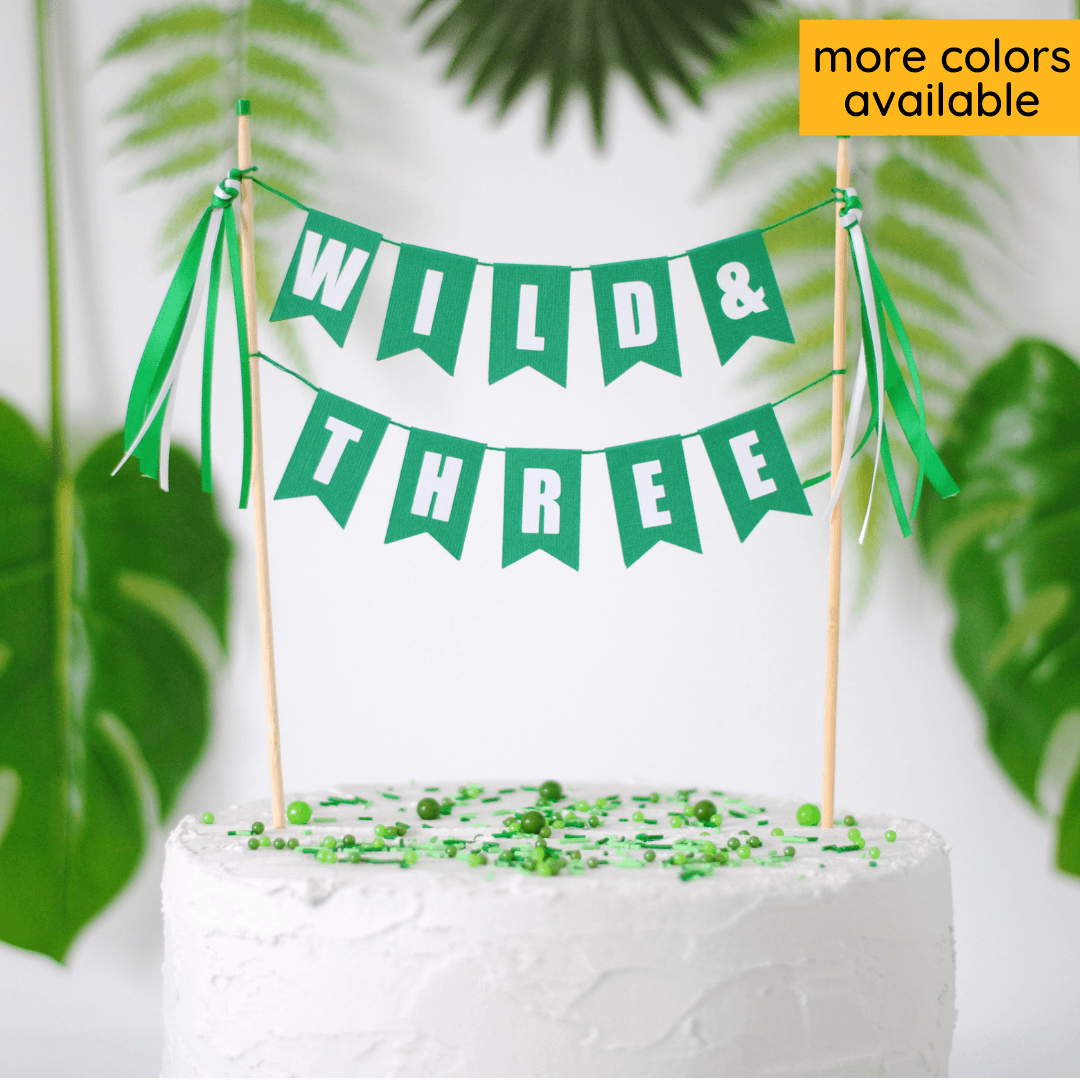 
                  
                    WILD & THREE cake topper for 3rd birthday in green and white | personalized cake toppers by Avalon Sunshine
                  
                